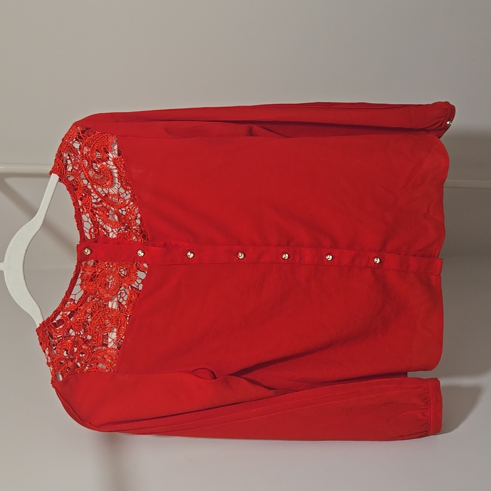 Agaci lace neck red blouse